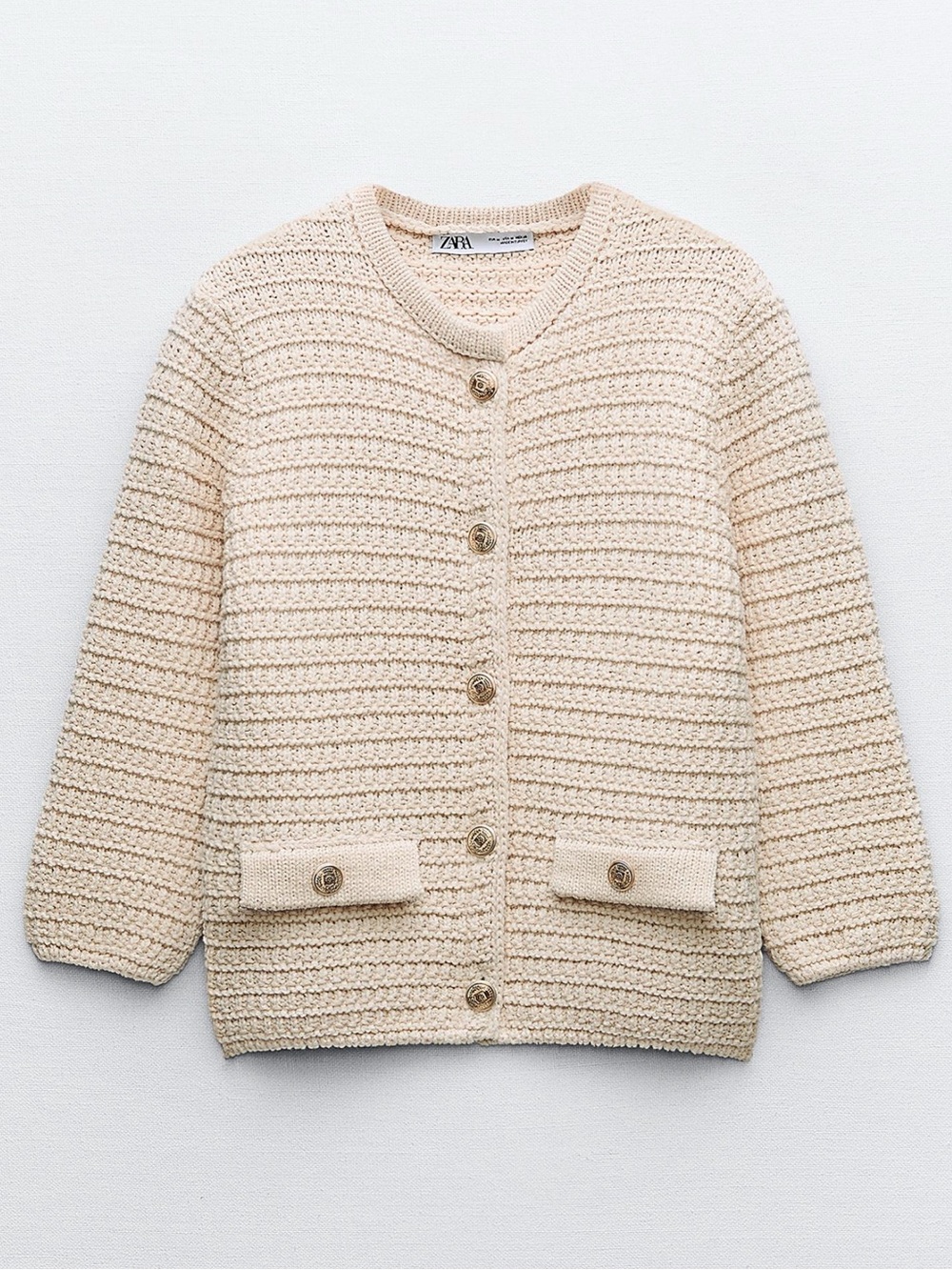 Zara Cream Textured Knit Button Cardigan